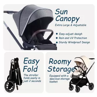 Luxury Stroller with Leather Handles